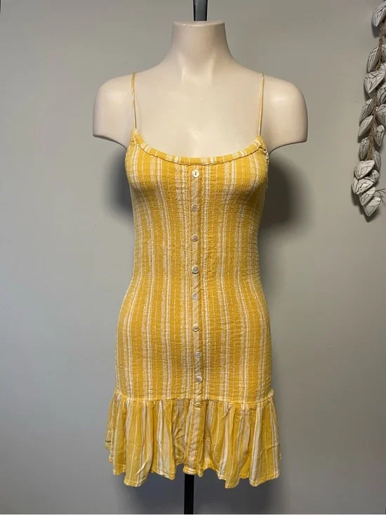 Patrons Of Peace Boho Crinkle Shell Front Button Ruffled Sun Dress Bodycon - Picture 1 of 6